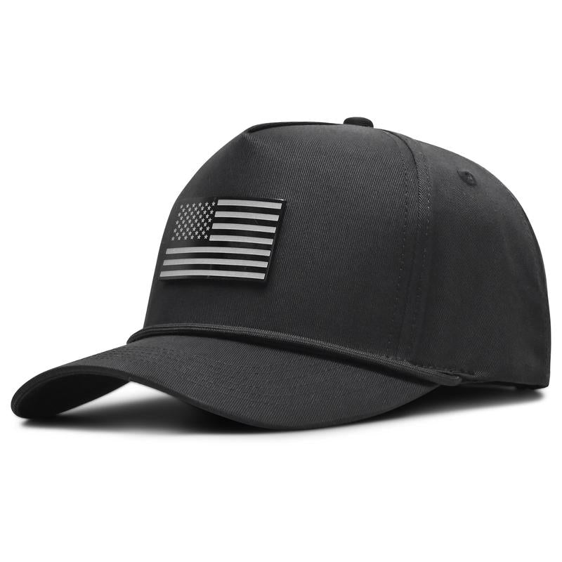 Curves & Clubs Blackout Flag Golf Hat - Black Performance Rope Cap - Patriotic USA Golf Hat - Adjustable, Breathable Mesh Back, Sleek Blackout Design, Classic Rope Accent USA Flag Golf Hat