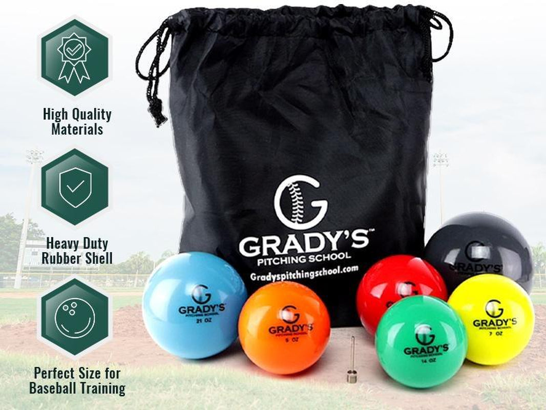 GPS Athletics Soft Shell Weighted Ball Set 32, 21, 14, 7, 5, and 3.5Oz-Pitching/Throwing Velocity Training for Baseball and Softball