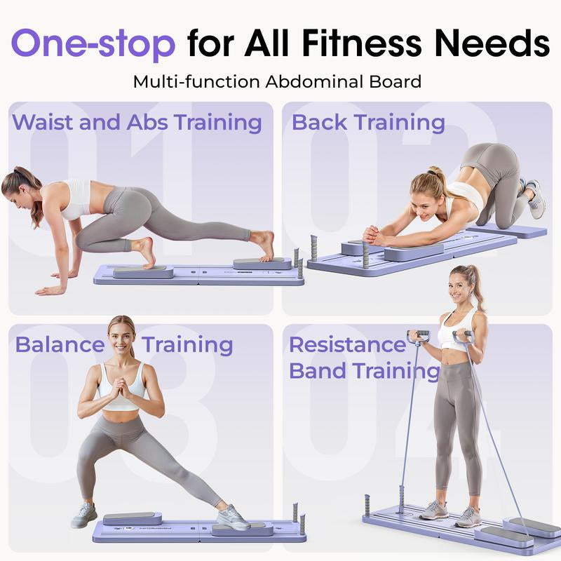 FEIERDUN Pilates Board,Multi-Functional Ab Exercise Board,Abs Workout Equipment & Core Strength Training,Foldable Home Pilates Reformer,300Lbs Weight Capacity with Timer,Knee Pad and Resistance Band