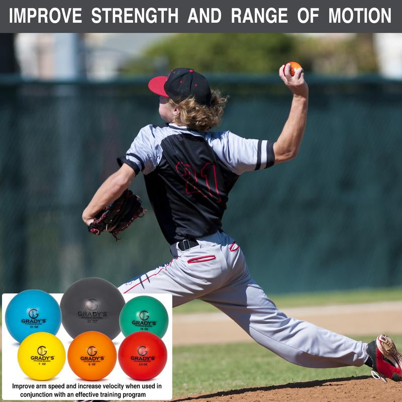 GPS Athletics Soft Shell Weighted Ball Set 32, 21, 14, 7, 5, and 3.5Oz-Pitching/Throwing Velocity Training for Baseball and Softball