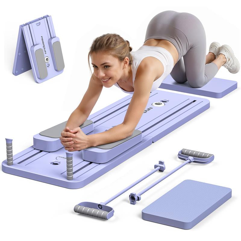 FEIERDUN Pilates Board,Multi-Functional Ab Exercise Board,Abs Workout Equipment & Core Strength Training,Foldable Home Pilates Reformer,300Lbs Weight Capacity with Timer,Knee Pad and Resistance Band