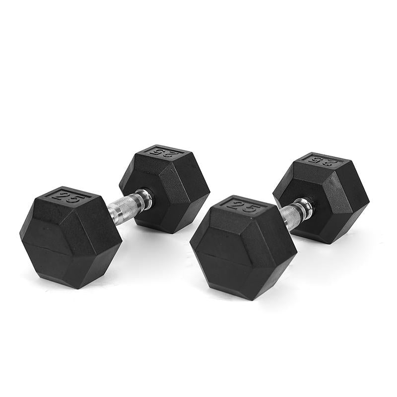 Hdrs-40Lb 1Pieces Rubber Coated Solid Cast Iron Dumbbell with Contoured Chrome Handle, Hexagon Head Redplatesgym