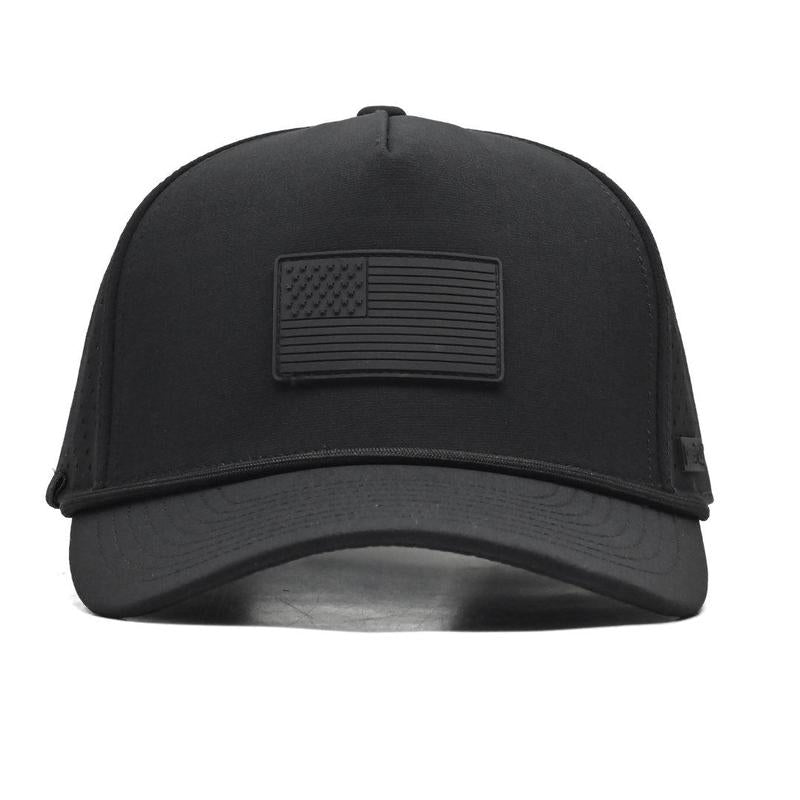 Curves & Clubs Blackout Flag Golf Hat - Black Performance Rope Cap - Patriotic USA Golf Hat - Adjustable, Breathable Mesh Back, Sleek Blackout Design, Classic Rope Accent USA Flag Golf Hat