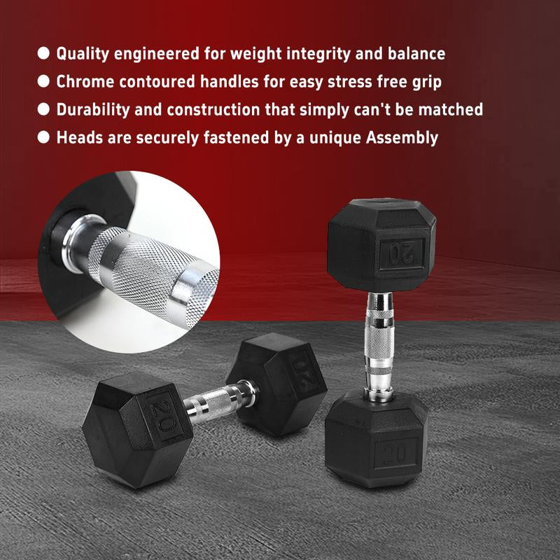 Hdrs-40Lb 1Pieces Rubber Coated Solid Cast Iron Dumbbell with Contoured Chrome Handle, Hexagon Head Redplatesgym