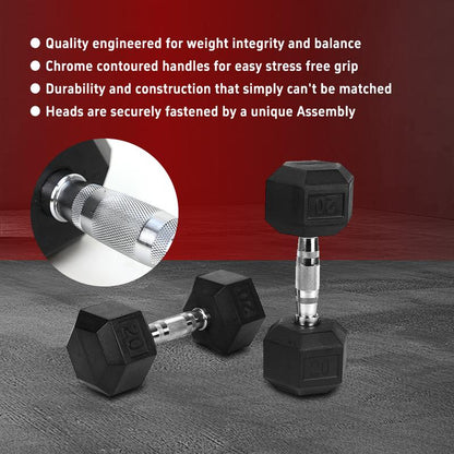 Hdrs-40Lb 1Pieces Rubber Coated Solid Cast Iron Dumbbell with Contoured Chrome Handle, Hexagon Head Redplatesgym