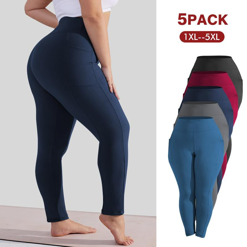 5PCS Soft Leggings for Women High Waisted Tummy Control with Pockets Workout Yoga High Waisted the Hugger Legging Gym Sports Tight Stylish Activewear
