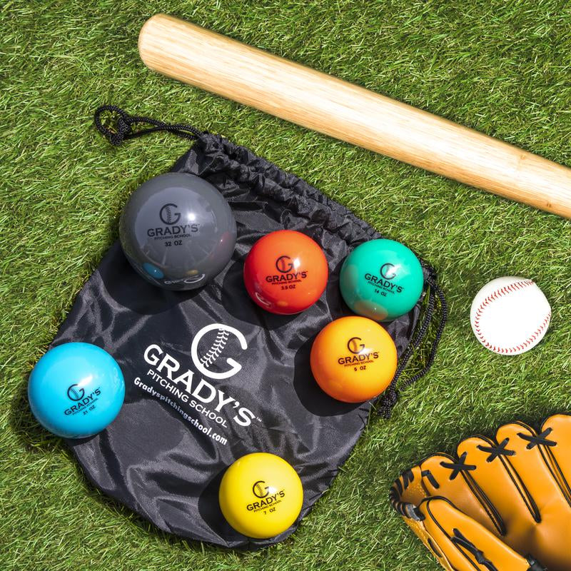 GPS Athletics Soft Shell Weighted Ball Set 32, 21, 14, 7, 5, and 3.5Oz-Pitching/Throwing Velocity Training for Baseball and Softball