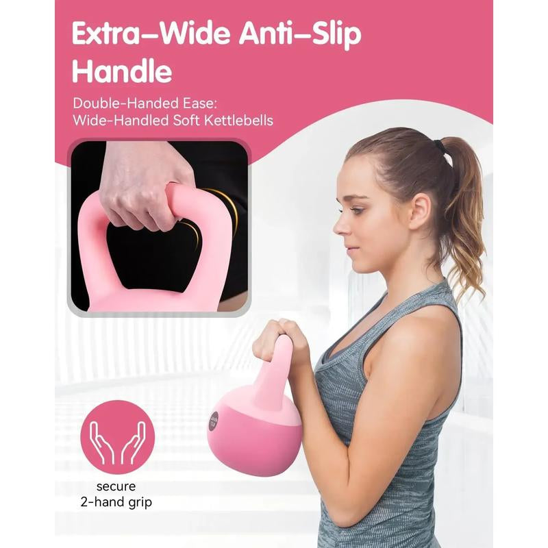 Soft Kettlebell - Cushioned Impact-Resistant Base and Anti-Slip, Kettle Bell Anti-Slip Grip Weight for Home Workouts, Safe Strength Training Kettlebells Sets for Women & Men, with Non-Slip Gloves