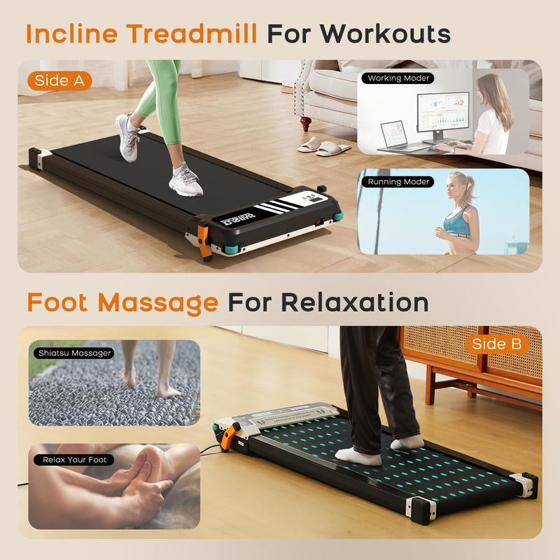 TOUSAINS Walking Pad with Incline, under Desk Treadmill, 2 in 1 Foot Massage Treadmill for Home&Office, 2.5HP Quite Portable Treadmill with Shiatsu Foot Massager, Incline Treadmill with LED Display Fitness Stepper Machine Stepping Machine