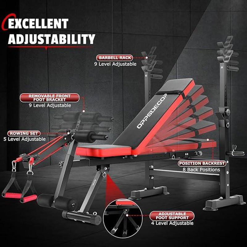 【Deals for You】Oppsdecor Olympic Adjustable Weight Bench, Bench Press Set with Squat Rack and Bench for Home Gym Full-Body Workout Bench Hipabductionmachine Vibration Plate