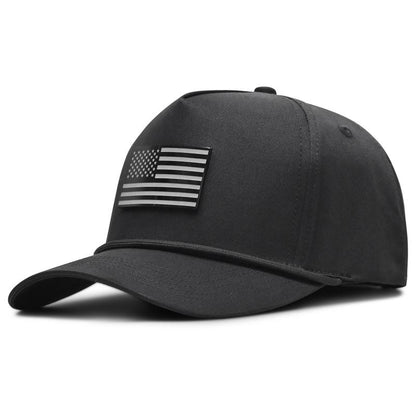 Curves & Clubs Blackout Flag Golf Hat - Black Performance Rope Cap - Patriotic USA Golf Hat - Adjustable, Breathable Mesh Back, Sleek Blackout Design, Classic Rope Accent USA Flag Golf Hat