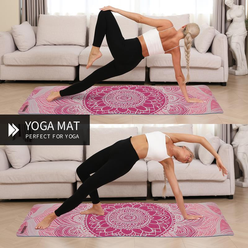 Printed Yoga Mat 72" X 24" Thick 6Mm Non-Slip Fitness Exercise Exercise Mat with Strap for Women Men Yoga Pilates Workout Gym Floor Workout