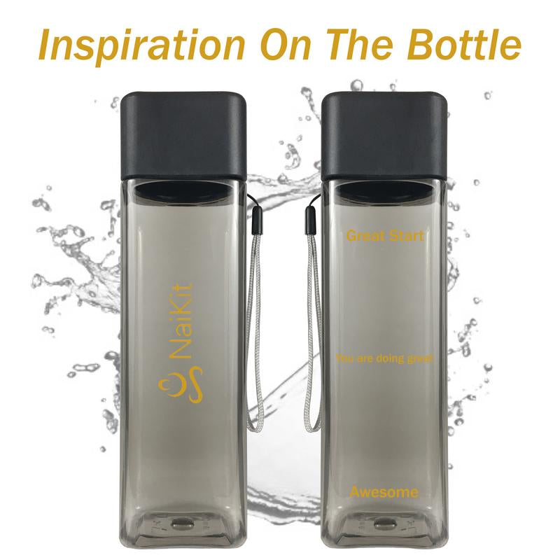 Naikit Smokey-Colored Water Bottled 16 Oz Plastic, Portable with Strap BPA Free Reusable Waterbottle. Leakproof No Soaked Backpack or Purse. 4 School, Sports, Gym, Fitness, Kids, Women and Men Drinkware Aesthetic