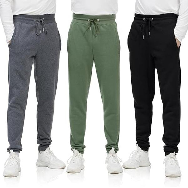 Men'S 3 Pack Fleece Active Athletic Jogger Sweatpants with Drawstring Sizes S-3XL