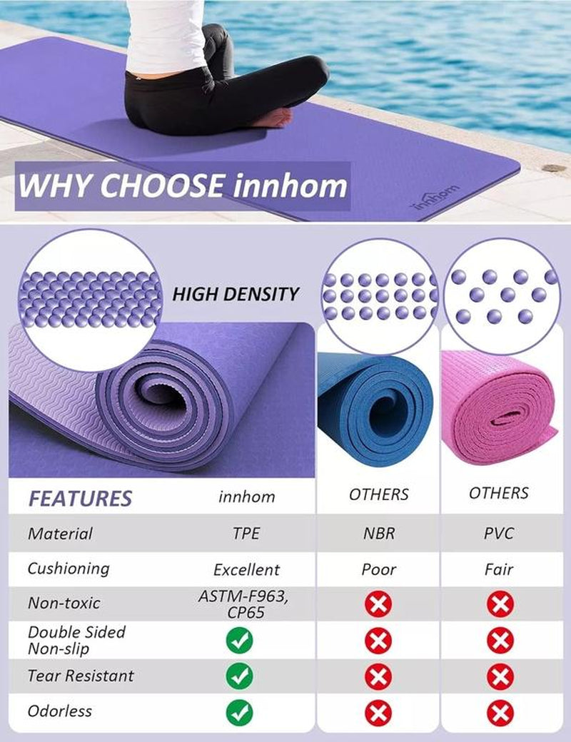 Yoga Mat Non-Slip for Women and Men,Exercise for Pilates, and Home Gym Workouts, Non-Toxic TPE Material Mat Yoga Non-Slip Fit Folding Exercise Gym Mat