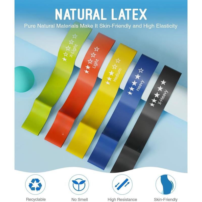 Resistance Bands for Working Out, Exercise Bands with 5 Resistance Levels, Natural Latex Resistance Bands Designed for Home Fitness, Strength Training and Flexibility Exercises