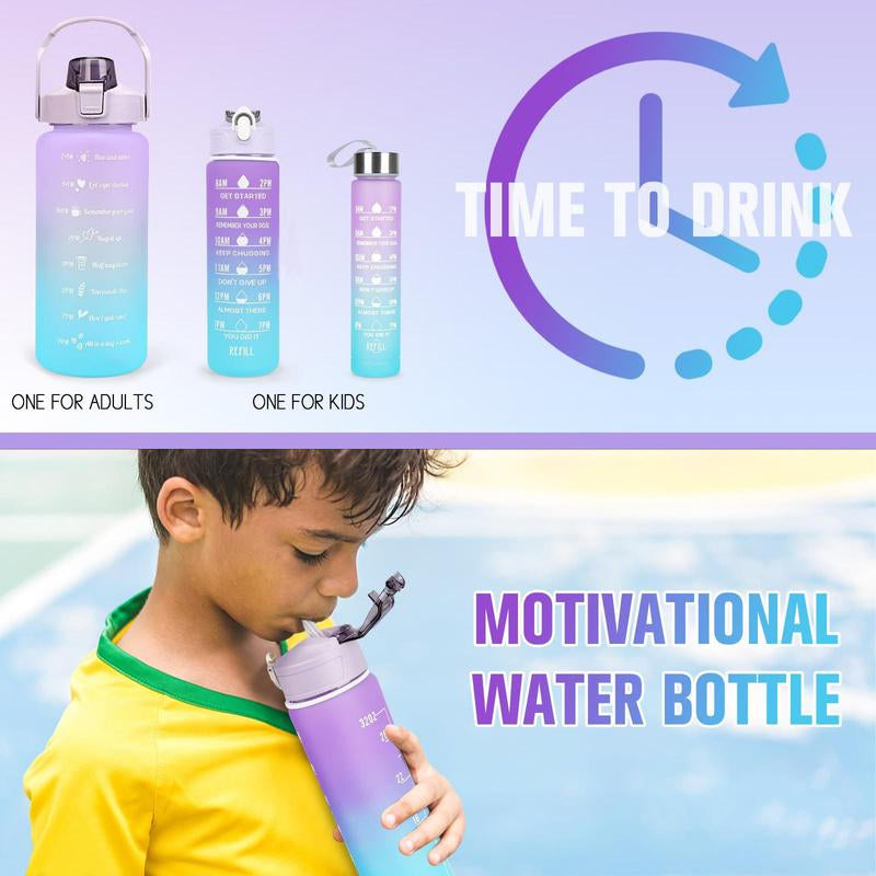 Summer Travel Gradient Water Bottles, 3 Counts/Set Portable Tumbler with Straw & Strap, Reusable Water Bottles with Time Marks, Washable Drinkware, Running Essentials, Christmas Gift