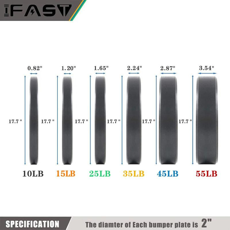 IFAST Olympic Bumper Plates with 2-Inch Steel Hub Home Gym Strength Training Weight Plate Floor Protection Fitness Equipment Dumbbell and Barbell