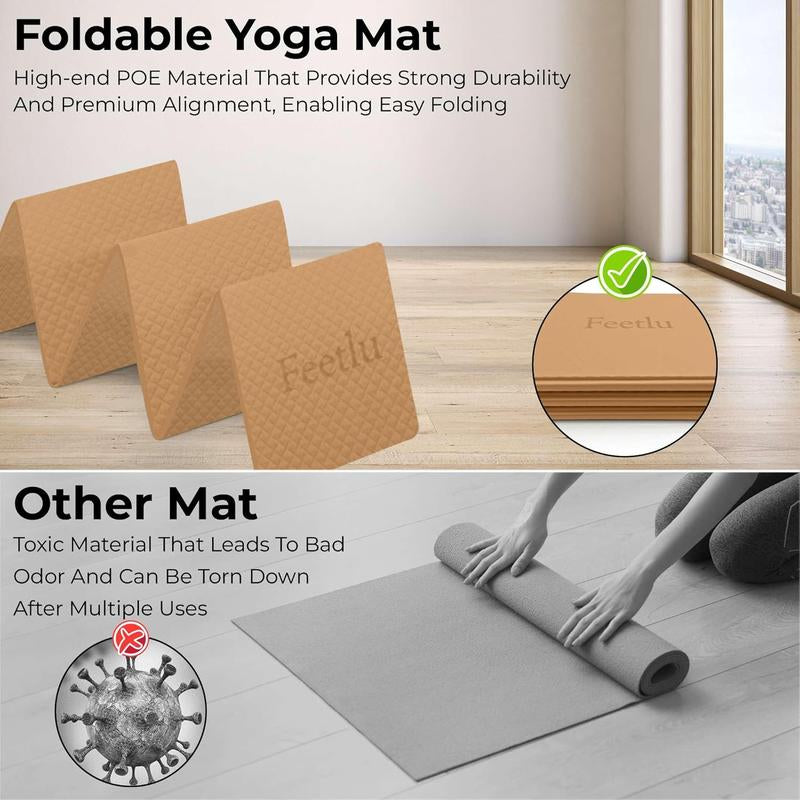 Foldable Yoga Mat - 6Mm Thick, Lightweight, and Easy to Store for Travel - Anti-Slip Folding Exercise Mat for Yoga, Pilates, Home Workouts, and Floor Exercises Feetlu