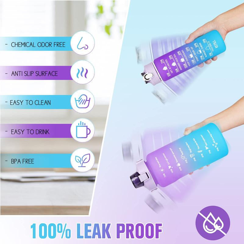 Summer Travel Gradient Water Bottles, 3 Counts/Set Portable Tumbler with Straw & Strap, Reusable Water Bottles with Time Marks, Washable Drinkware, Running Essentials, Christmas Gift