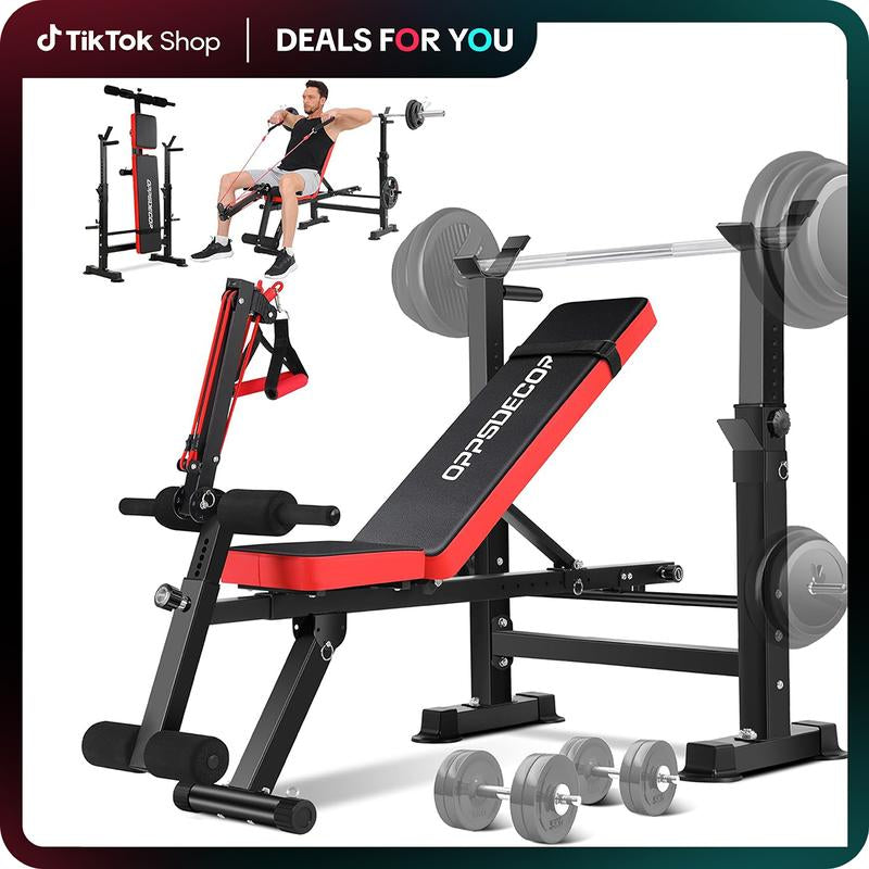【Deals for You】Oppsdecor Olympic Adjustable Weight Bench, Bench Press Set with Squat Rack and Bench for Home Gym Full-Body Workout Bench Hipabductionmachine Vibration Plate