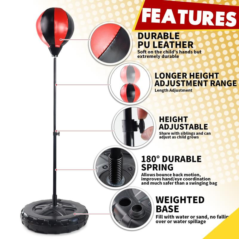 Junior Boxing Set for Kids - Punching Bag with 43-Inch Adjustable Stand and Gloves for Exercise Fun