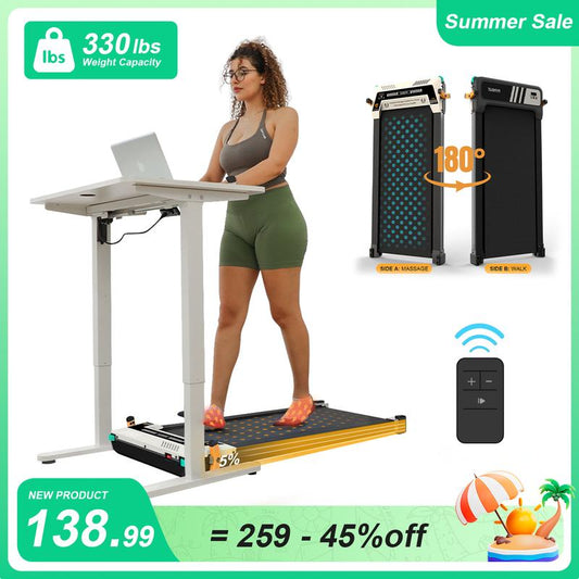 TOUSAINS Walking Pad with Incline, under Desk Treadmill, 2 in 1 Foot Massage Treadmill for Home&Office, 2.5HP Quite Portable Treadmill with Shiatsu Foot Massager, Incline Treadmill with LED Display Fitness Stepper Machine Stepping Machine