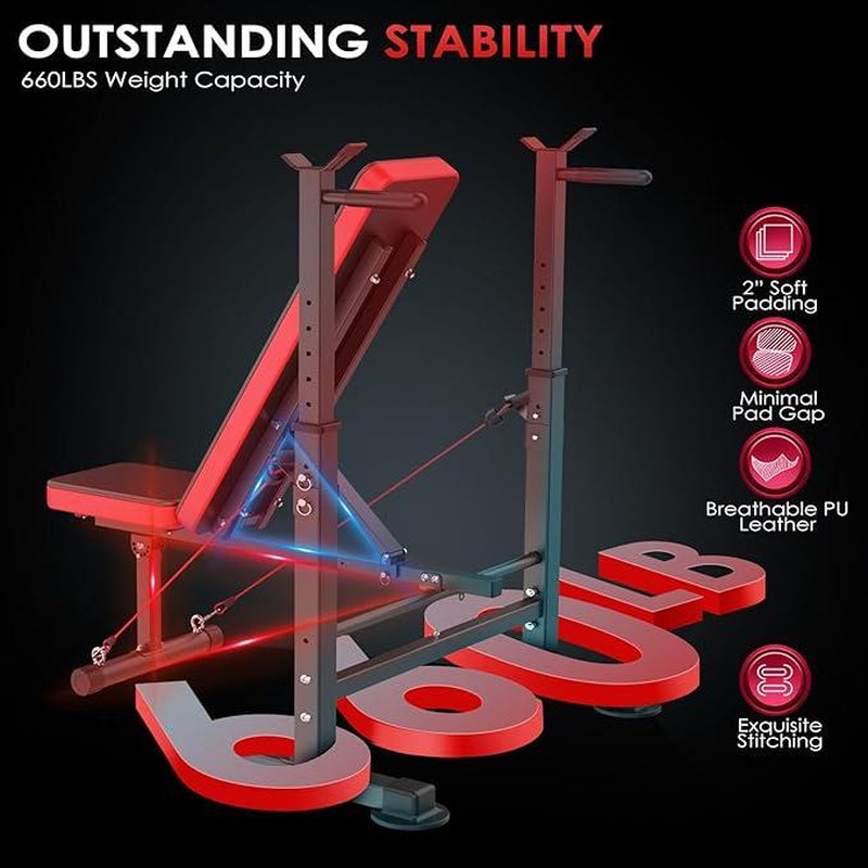 【Deals for You】Oppsdecor Olympic Adjustable Weight Bench, Bench Press Set with Squat Rack and Bench for Home Gym Full-Body Workout Bench Hipabductionmachine Vibration Plate