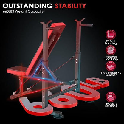 【Deals for You】Oppsdecor Olympic Adjustable Weight Bench, Bench Press Set with Squat Rack and Bench for Home Gym Full-Body Workout Bench Hipabductionmachine Vibration Plate