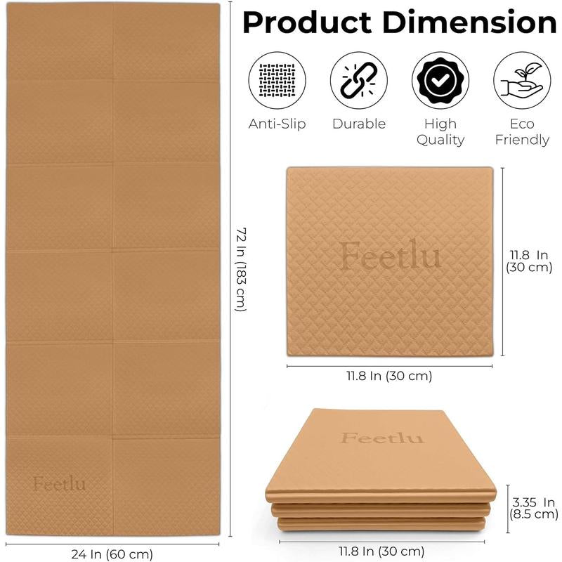 Foldable Yoga Mat - 6Mm Thick, Lightweight, and Easy to Store for Travel - Anti-Slip Folding Exercise Mat for Yoga, Pilates, Home Workouts, and Floor Exercises Feetlu