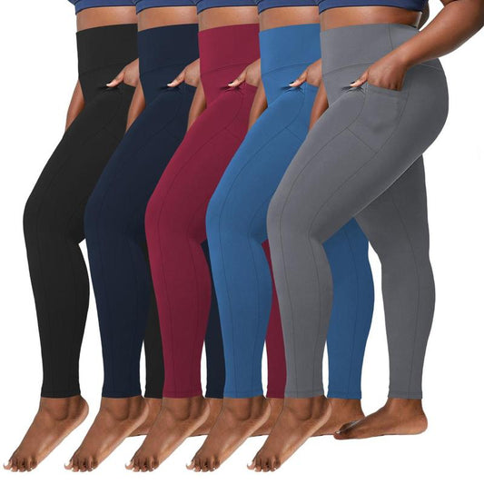 5PCS Soft Leggings for Women High Waisted Tummy Control with Pockets Workout Yoga High Waisted the Hugger Legging Gym Sports Tight Stylish Activewear