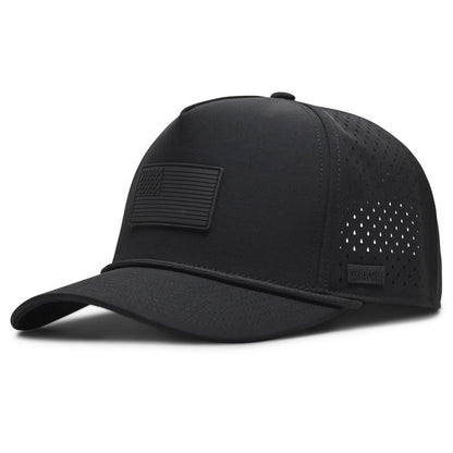 Curves & Clubs Blackout Flag Golf Hat - Black Performance Rope Cap - Patriotic USA Golf Hat - Adjustable, Breathable Mesh Back, Sleek Blackout Design, Classic Rope Accent USA Flag Golf Hat