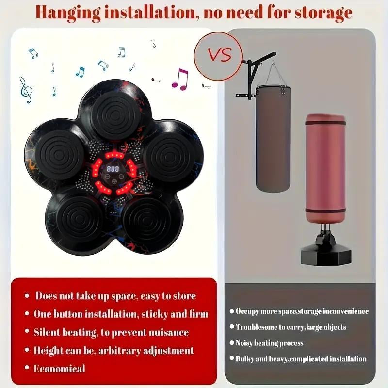GELJOIES Smart Music Boxing Machine with Bluetooth & Button Control Wall-Mounted PU Target Includes Gloves Adjustable Speed Sound Durable ABS Material Noise Reduction Cushioning High Attack Power