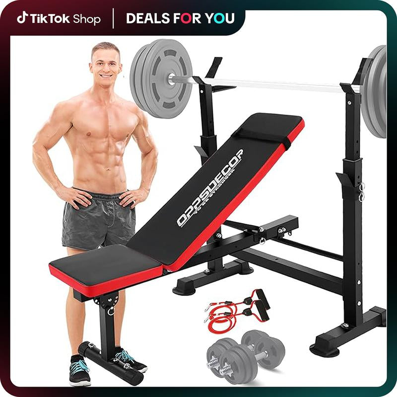 【Deals for You】Oppsdecor Olympic Adjustable Weight Bench, Bench Press Set with Squat Rack and Bench for Home Gym Full-Body Workout Bench Hipabductionmachine Vibration Plate