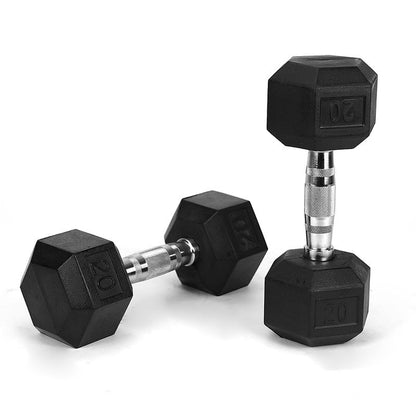 Hdrs-40Lb 1Pieces Rubber Coated Solid Cast Iron Dumbbell with Contoured Chrome Handle, Hexagon Head Redplatesgym