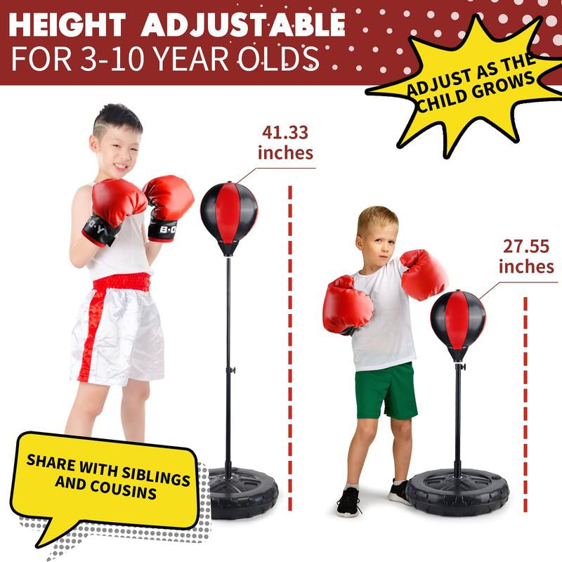Junior Boxing Set for Kids - Punching Bag with 43-Inch Adjustable Stand and Gloves for Exercise Fun
