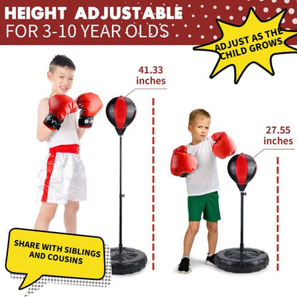 Junior Boxing Set for Kids - Punching Bag with 43-Inch Adjustable Stand and Gloves for Exercise Fun