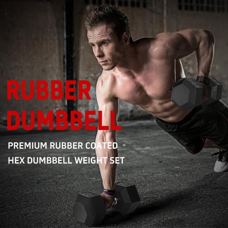 Hdrs-40Lb 1Pieces Rubber Coated Solid Cast Iron Dumbbell with Contoured Chrome Handle, Hexagon Head Redplatesgym