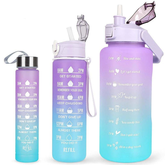 Summer Travel Gradient Water Bottles, 3 Counts/Set Portable Tumbler with Straw & Strap, Reusable Water Bottles with Time Marks, Washable Drinkware, Running Essentials, Christmas Gift