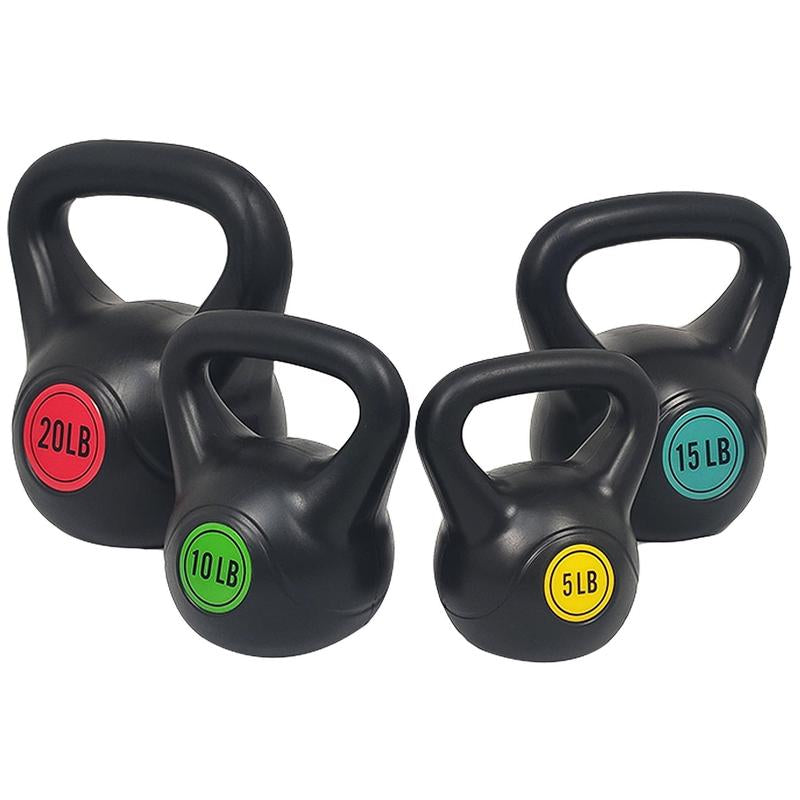 Wide Grip Kettlebell Exercise Fitness Weight Set, 4-Pieces: 5Lb, 10Lb, 15Lb and 20Lb Kettlebells