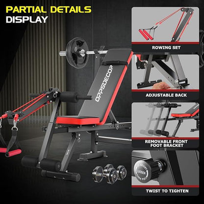 【Deals for You】Oppsdecor Olympic Adjustable Weight Bench, Bench Press Set with Squat Rack and Bench for Home Gym Full-Body Workout Bench Hipabductionmachine Vibration Plate
