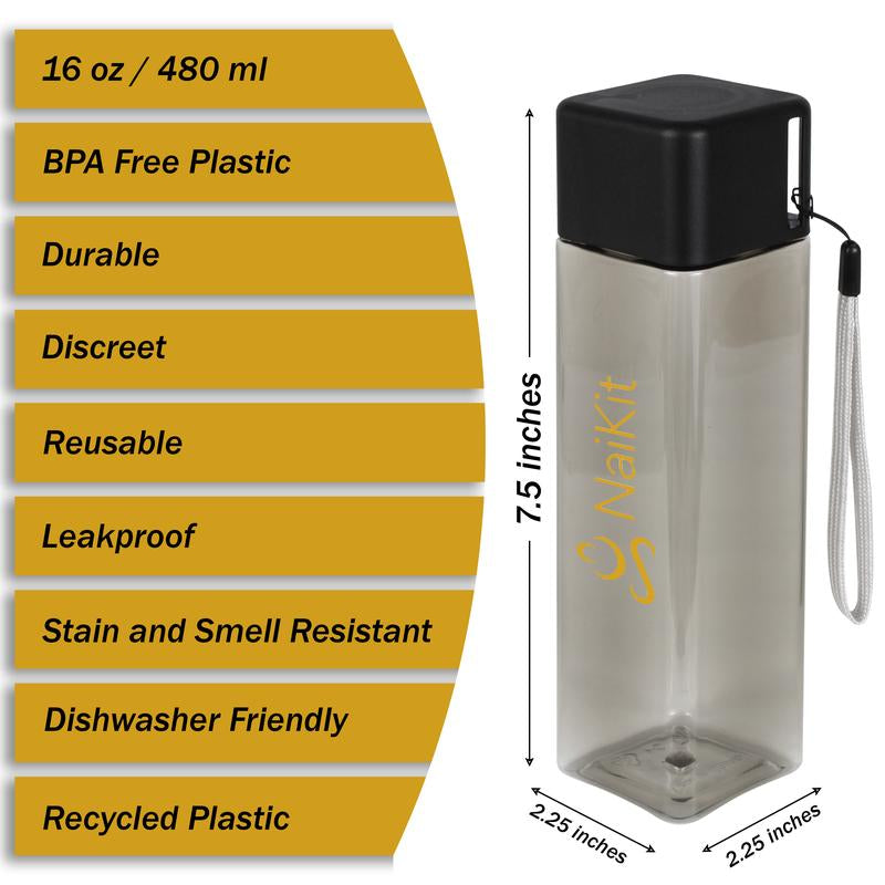 Naikit Smokey-Colored Water Bottled 16 Oz Plastic, Portable with Strap BPA Free Reusable Waterbottle. Leakproof No Soaked Backpack or Purse. 4 School, Sports, Gym, Fitness, Kids, Women and Men Drinkware Aesthetic