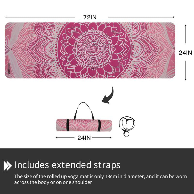 Printed Yoga Mat 72" X 24" Thick 6Mm Non-Slip Fitness Exercise Exercise Mat with Strap for Women Men Yoga Pilates Workout Gym Floor Workout