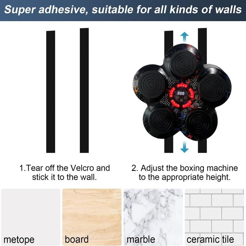 GELJOIES Smart Music Boxing Machine with Bluetooth & Button Control Wall-Mounted PU Target Includes Gloves Adjustable Speed Sound Durable ABS Material Noise Reduction Cushioning High Attack Power