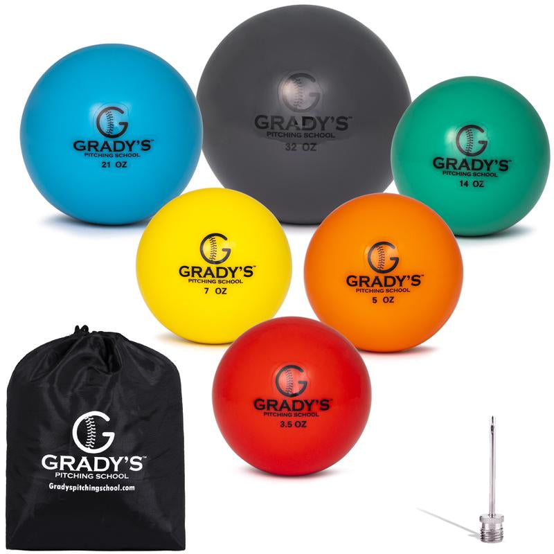 GPS Athletics Soft Shell Weighted Ball Set 32, 21, 14, 7, 5, and 3.5Oz-Pitching/Throwing Velocity Training for Baseball and Softball