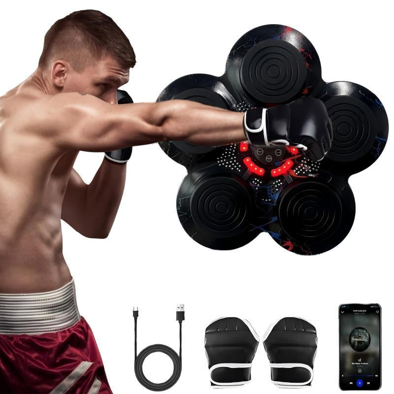 GELJOIES Smart Music Boxing Machine with Bluetooth & Button Control Wall-Mounted PU Target Includes Gloves Adjustable Speed Sound Durable ABS Material Noise Reduction Cushioning High Attack Power