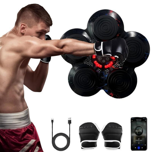 GELJOIES Smart Music Boxing Machine with Bluetooth & Button Control Wall-Mounted PU Target Includes Gloves Adjustable Speed Sound Durable ABS Material Noise Reduction Cushioning High Attack Power
