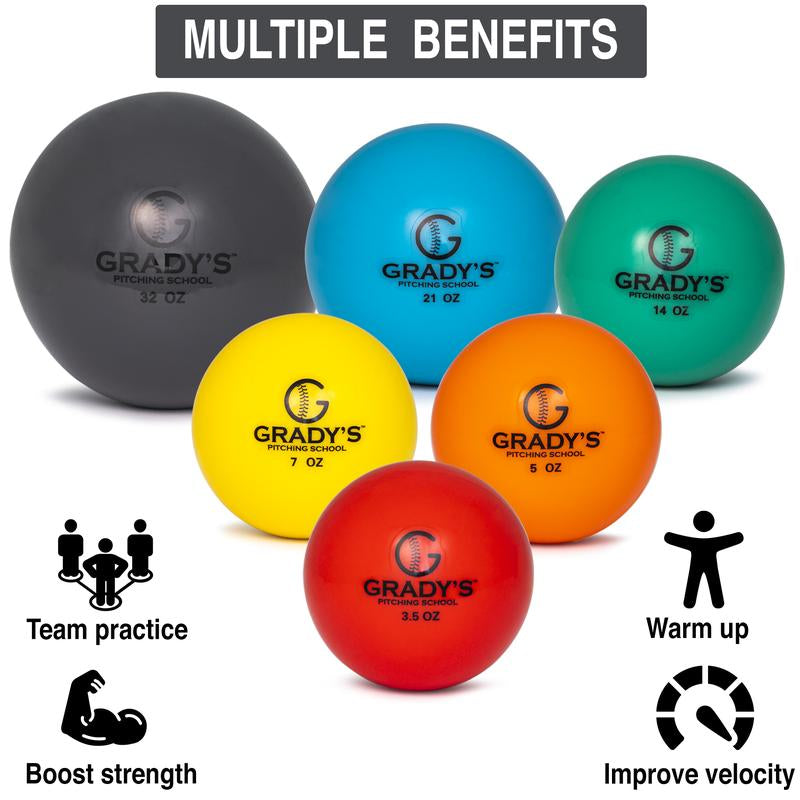 GPS Athletics Soft Shell Weighted Ball Set 32, 21, 14, 7, 5, and 3.5Oz-Pitching/Throwing Velocity Training for Baseball and Softball