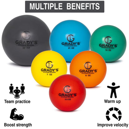 GPS Athletics Soft Shell Weighted Ball Set 32, 21, 14, 7, 5, and 3.5Oz-Pitching/Throwing Velocity Training for Baseball and Softball