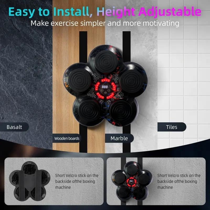 GELJOIES Smart Music Boxing Machine with Bluetooth & Button Control Wall-Mounted PU Target Includes Gloves Adjustable Speed Sound Durable ABS Material Noise Reduction Cushioning High Attack Power